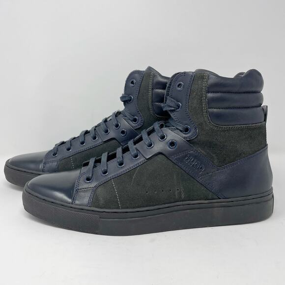 Hugo Boss Black Blue Fuleto High Top Leather Sneakers Mens Size 41 (US 8)
